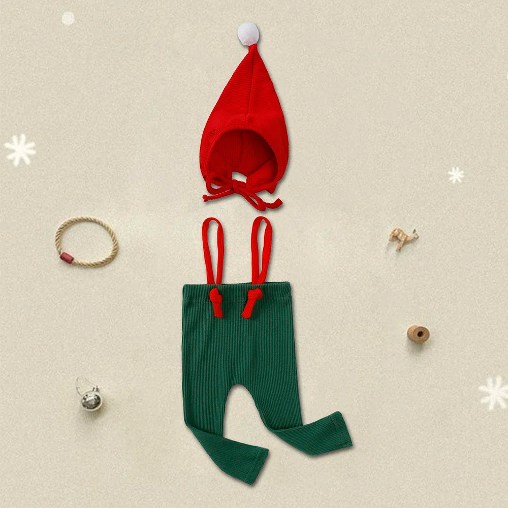 Christmas Baby Knit Suspender Pants Set