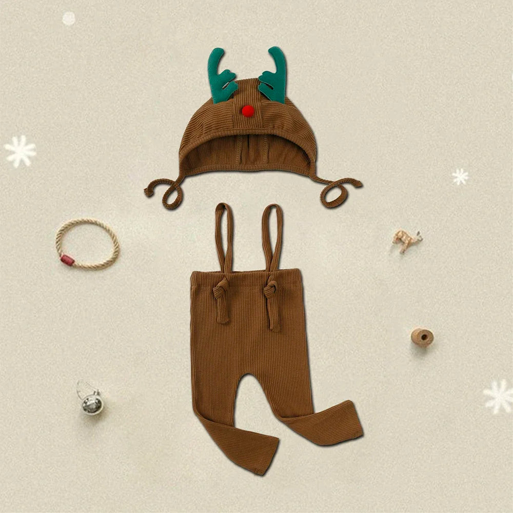 Christmas Baby Knit Suspender Pants Set