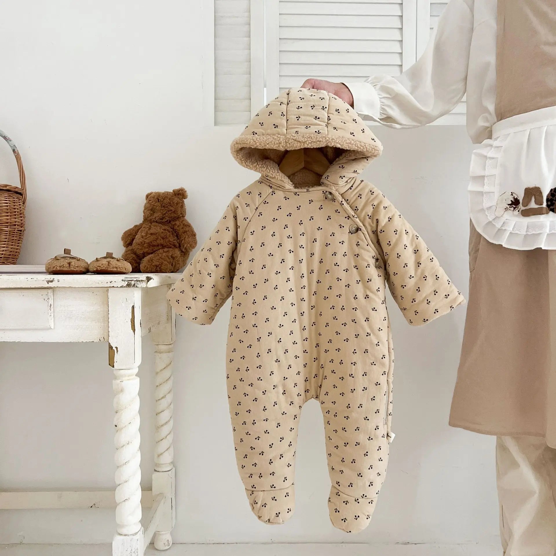 Winter Plush Hooded Baby Romper