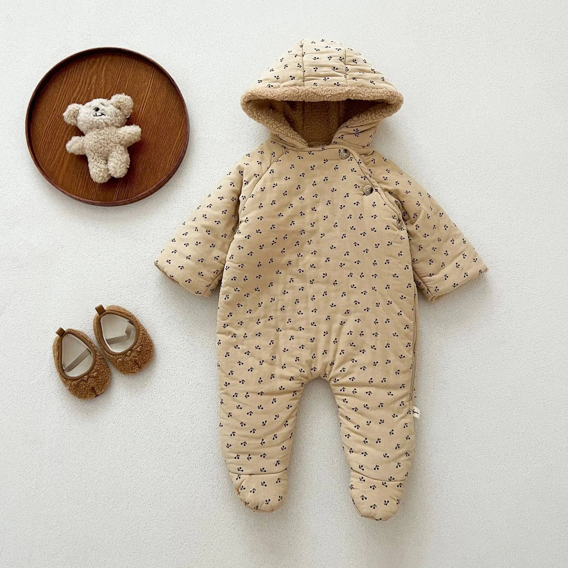 Winter Plush Hooded Baby Romper