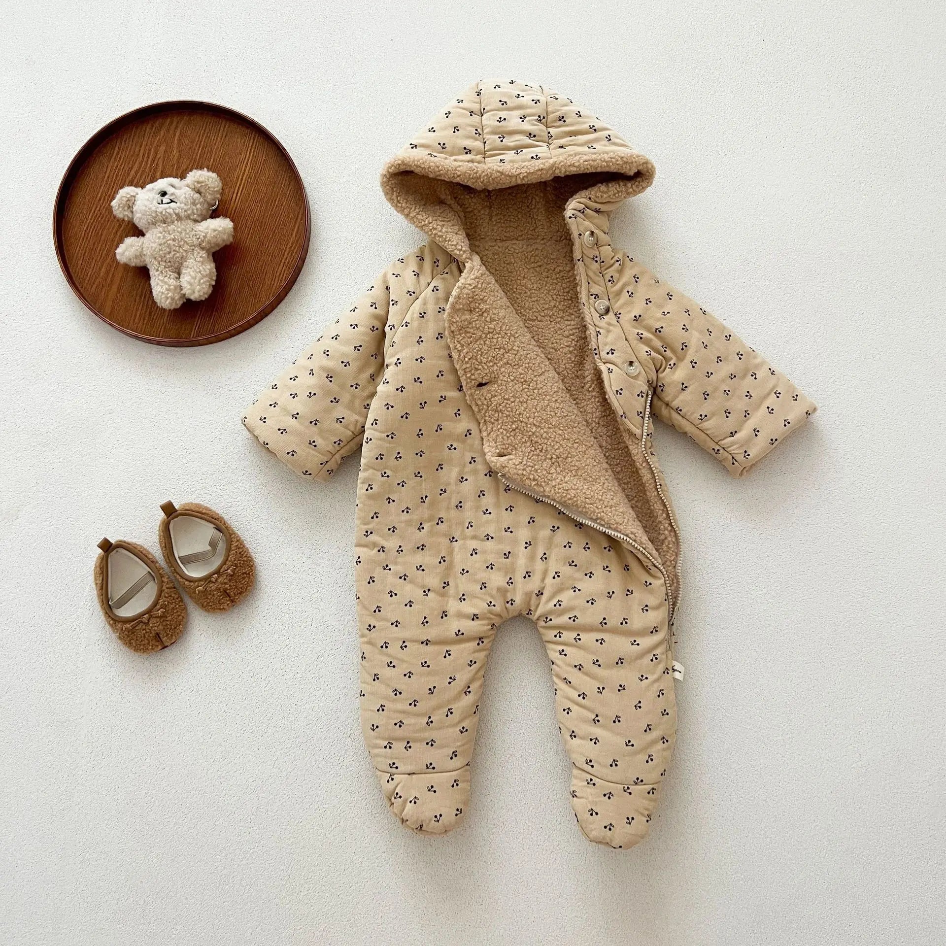 Winter Plush Hooded Baby Romper