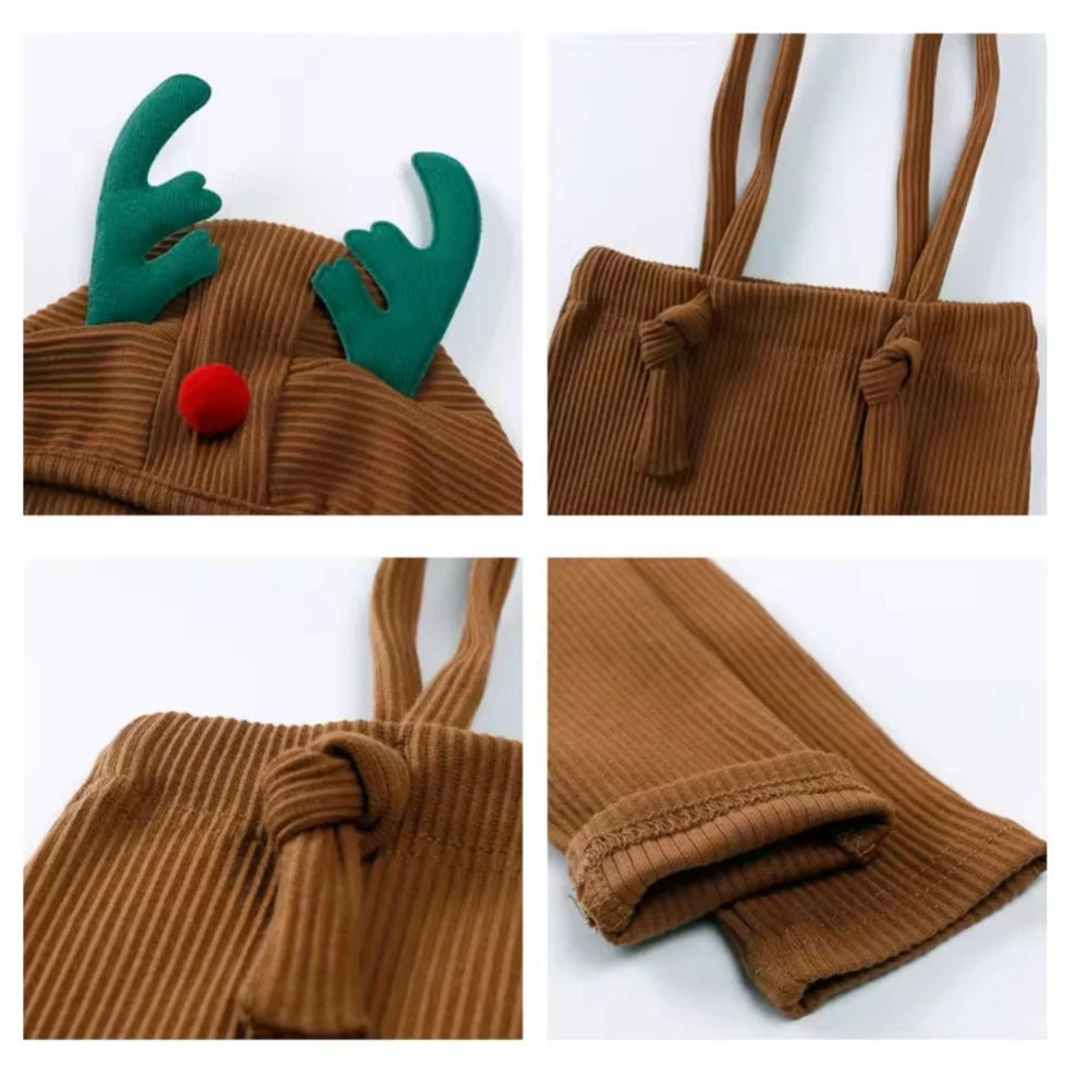 Christmas Baby Knit Suspender Pants Set
