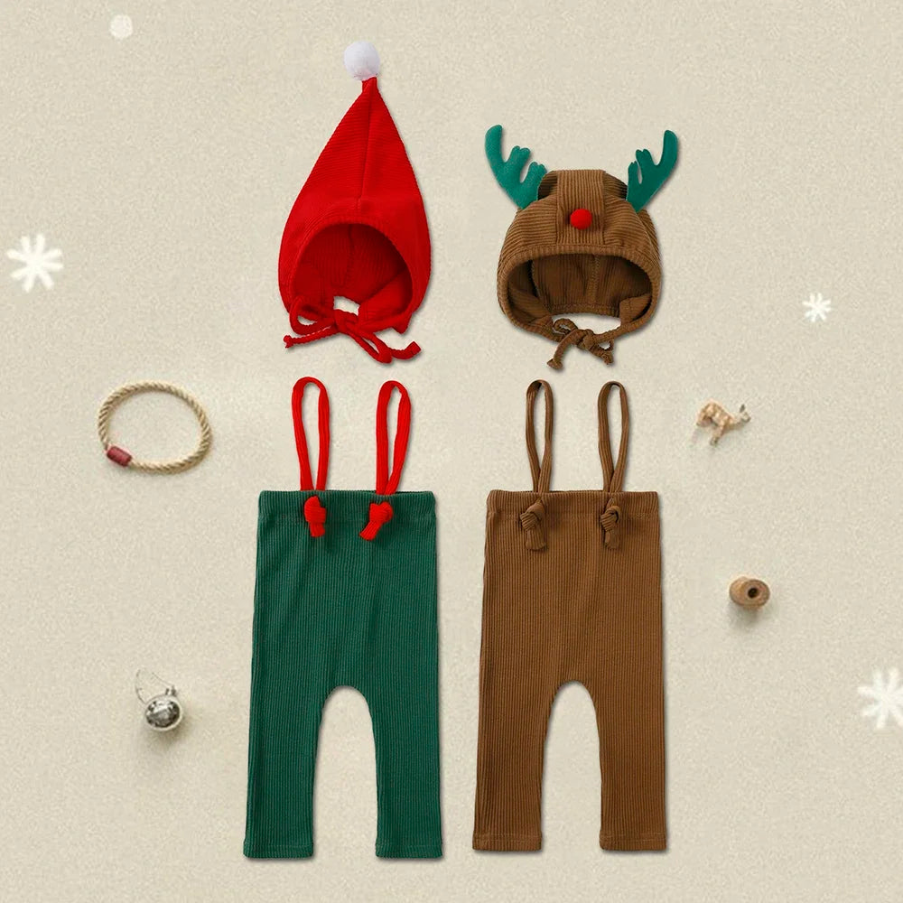Christmas Baby Knit Suspender Pants Set